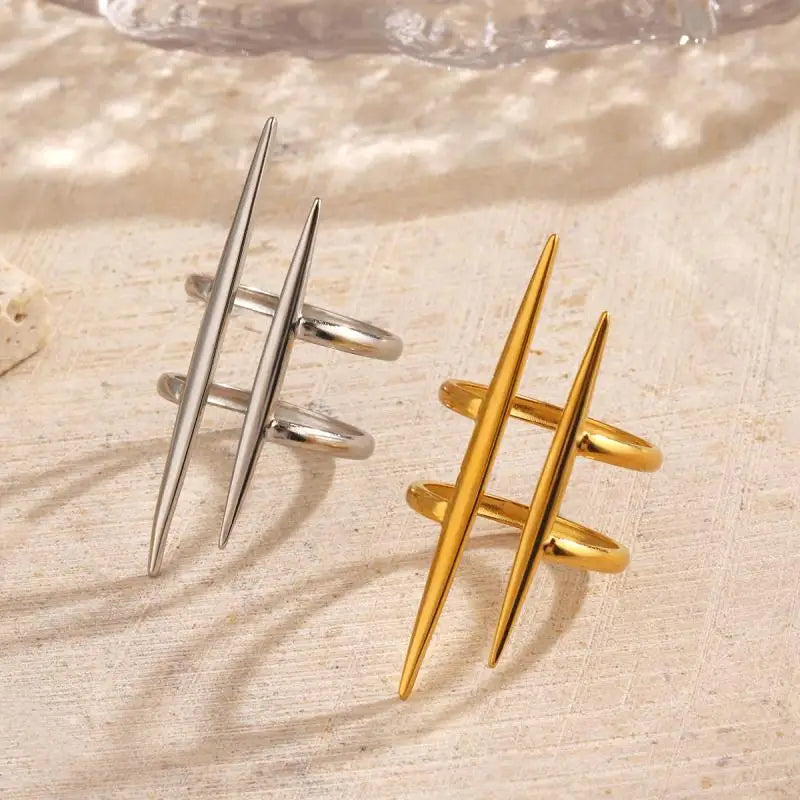 Vintage 18K Gold Plated Stainless Steel Parallel Double Line Hollowed