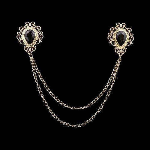 Fashion Gentleman Tassel Brooch For Men Suit Shirt Collar Crystal