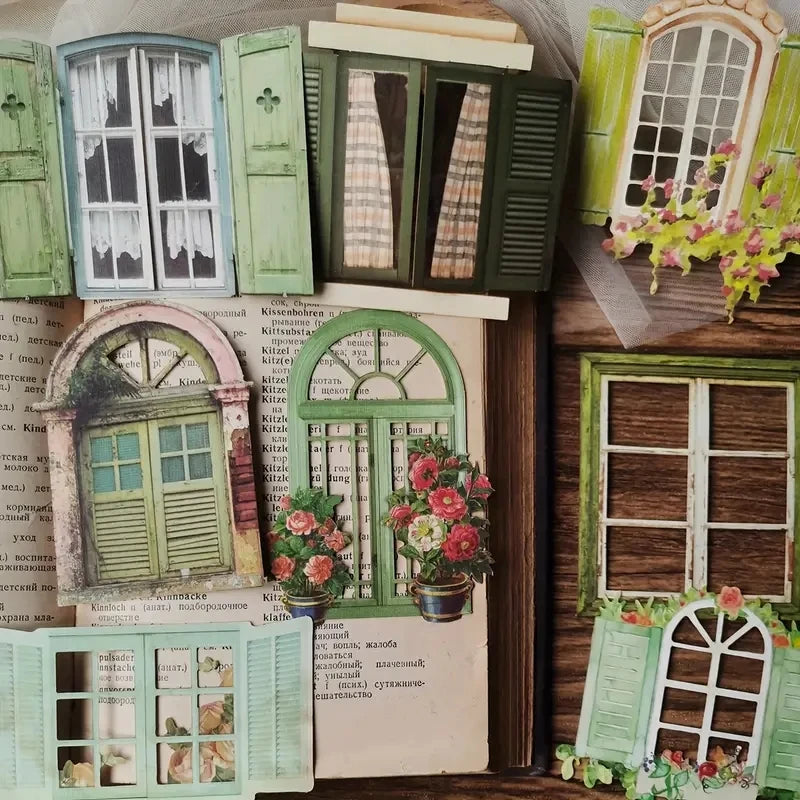 10 Pcs Laser Hollow Doors and Windows Stickers for Junk Journals Planners and Creative DIY Projects