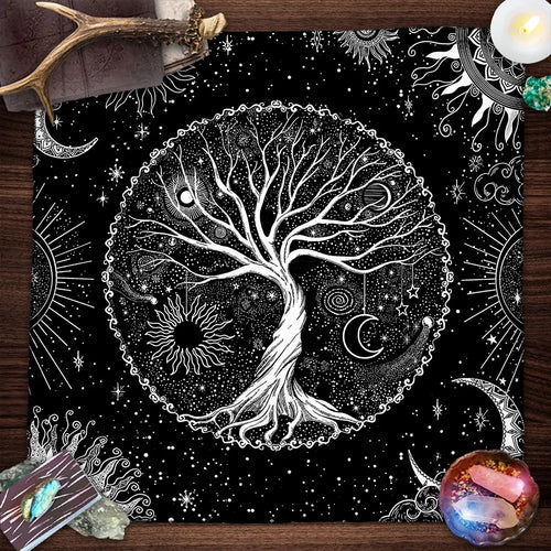 Tree Of Life Tarot Card Tablecloth Moon Phase Plants Table Cloth For