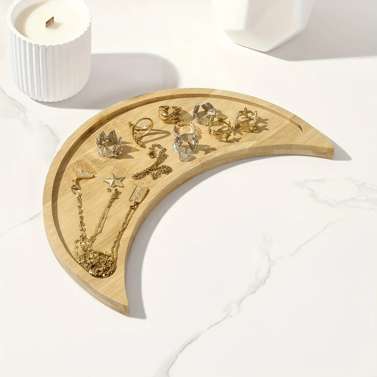 Moon Tray Crystal Holder Display Wooden Crystal Tray for Stones,