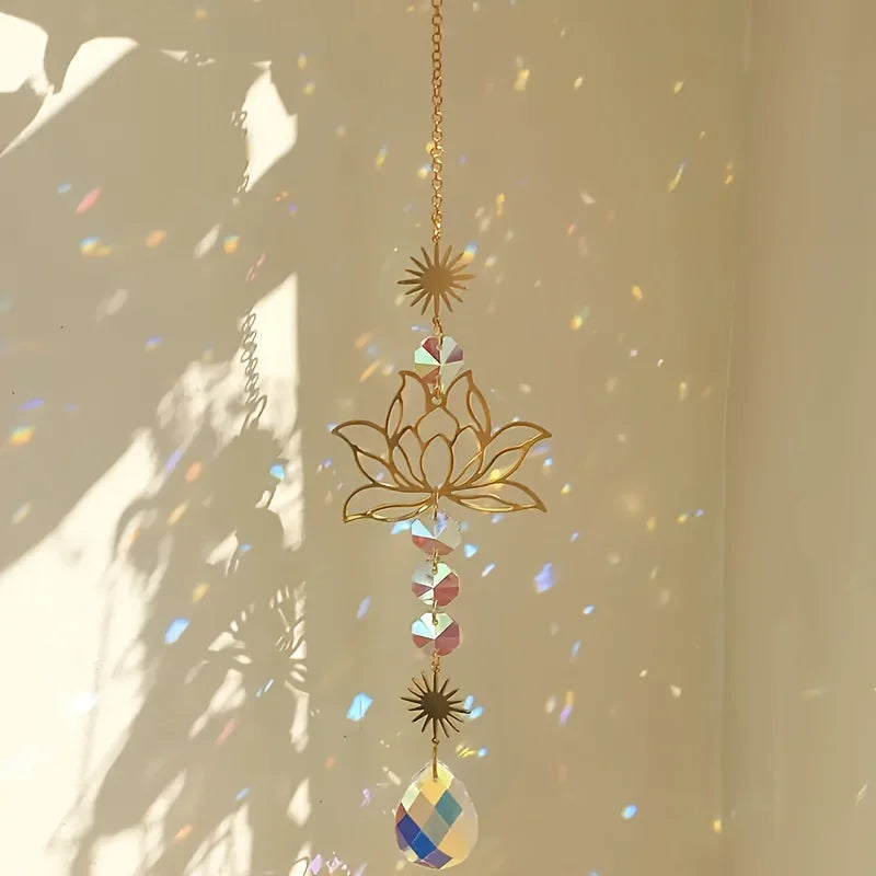 Lotus Flower Crystal Glass Suncatcher With Prism Beads Exquisite Gothic Home Decor For Crystal Collectors