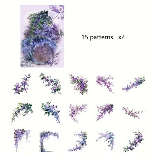 30 Piece Pack Vintage Plant Flowers PET Waterproof Stickers For DIY Crafts Scrapbooking