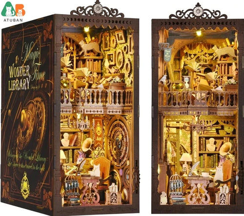 ATUBAN Book Nook Kit Classic Car F1 DIY Wooden Puzzle Bookshelf Insert