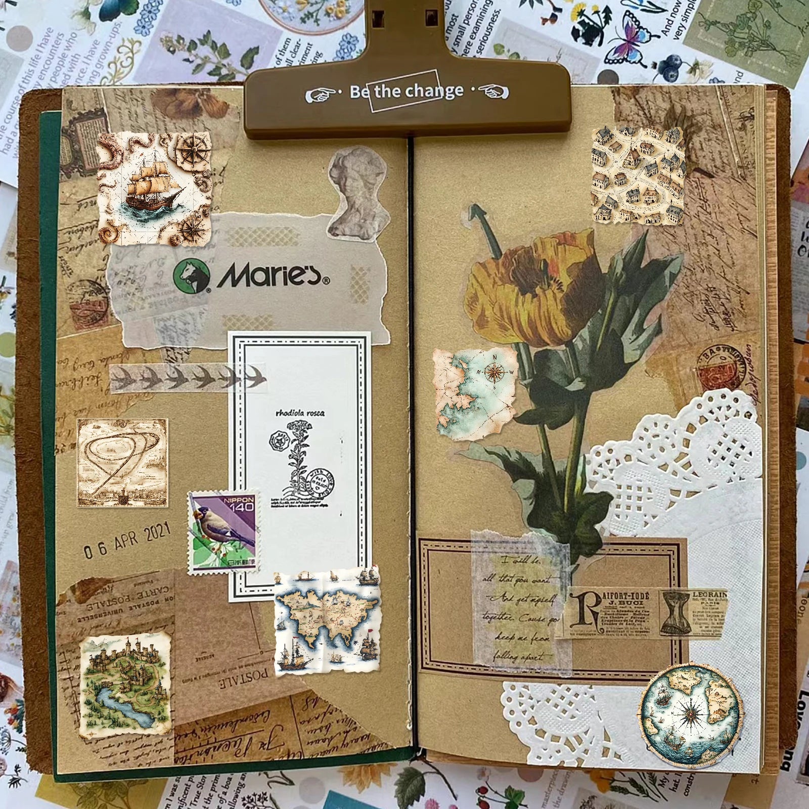 50 Pcs Vintage World Map Travel Stickers Graffiti Decor For Junk Journals Scrapbooks Do It Yourself