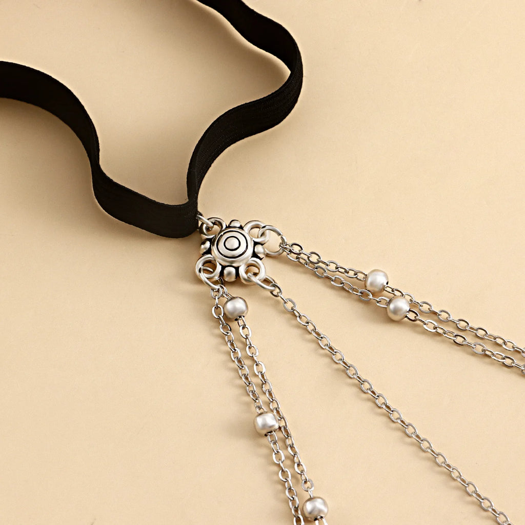 Double Layer Beads Leg Chain Sex Silver Color Metal Crescent Pendant