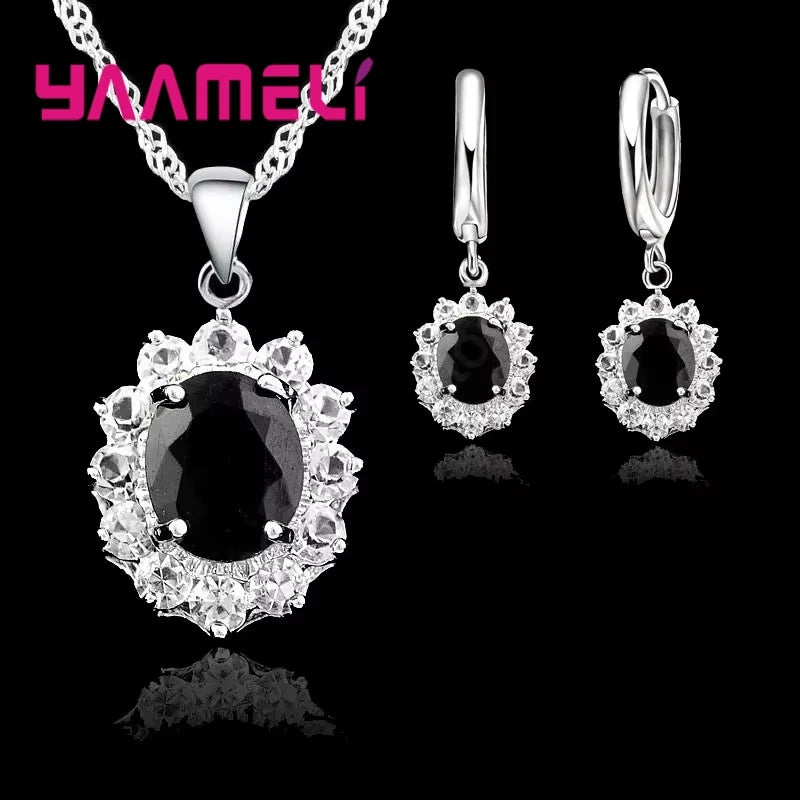 Elegant Princess Wedding Engagement Necklace Earrings  Jewelry Sets
