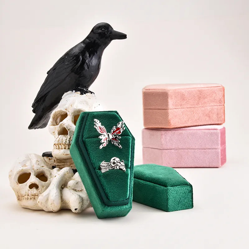 TAIMY Gothic Mini Coffin Ring Jewelry Box Detachable Lid Double Ring