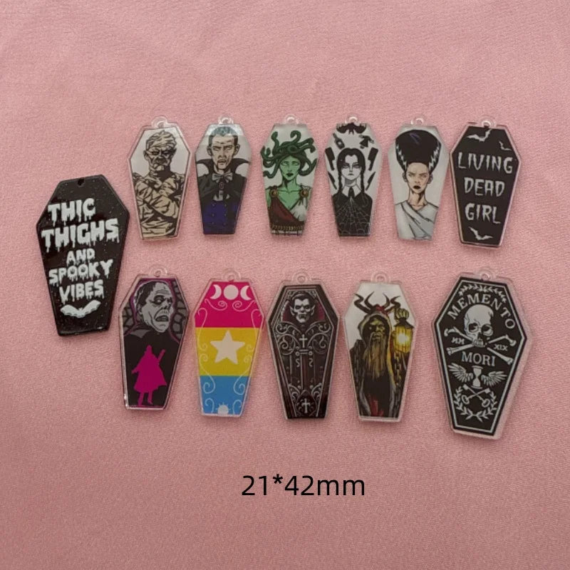 12-Piece Halloween Coffin Acrylic Pendants - DIY Earring & Jewelry Making Charms