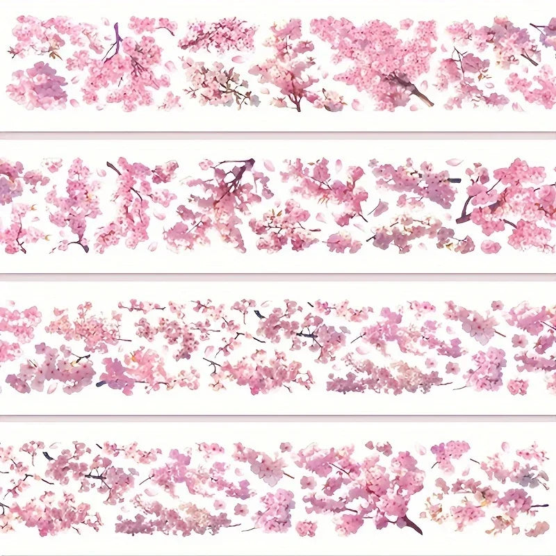 2 Meter Sakura PET Decorative Tape Pink Flower Transparent Washi Tape Waterproof Five Point Five Cm Wide