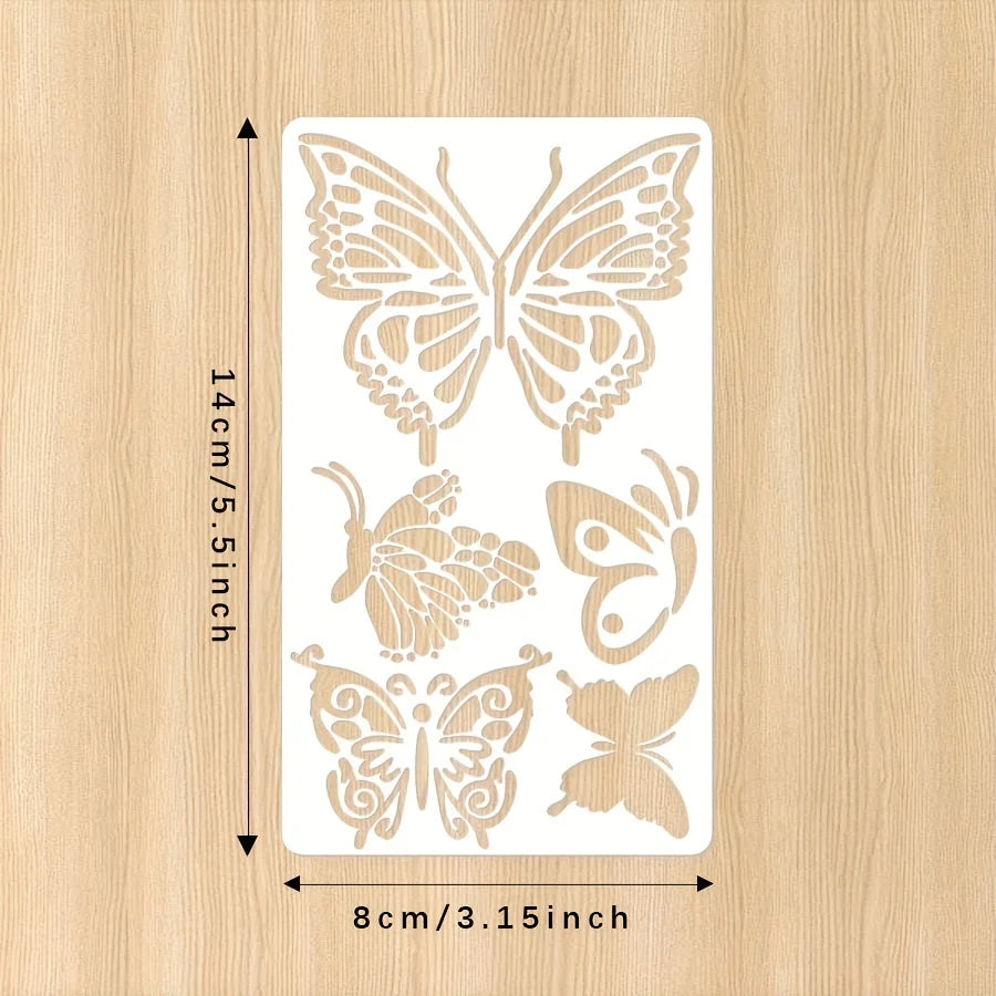 Enchanted Gothic Butterfly Flower Leaf Stencil Set Of 6 Reusable Plastic 3.15x5.5 Inch For DIY