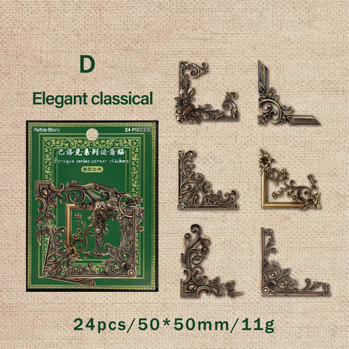 24 Piece Pack Vintage Corner Stickers Retro Hollowed Out Photo Frames For Photos And Crafts