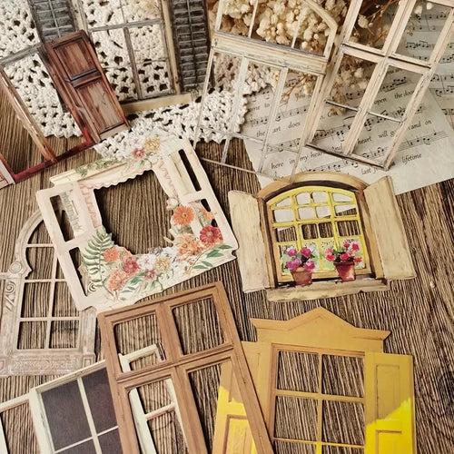 10 Pcs Laser Hollow Doors and Windows Stickers for Junk Journals Planners and Creative DIY Projects