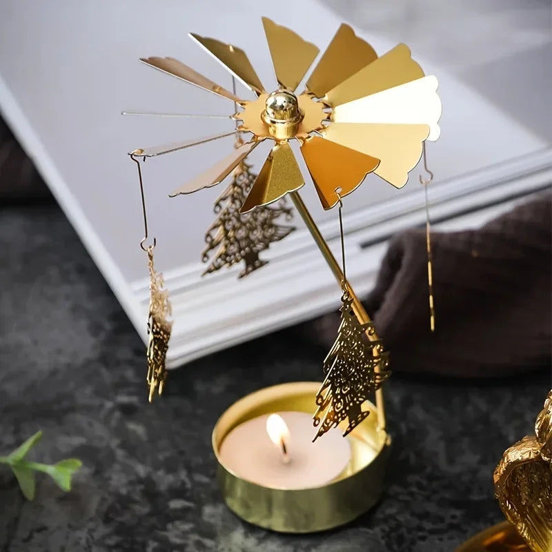1pc Metal Hot Rotating Candle Holder Christmas Rotating Candle Holder