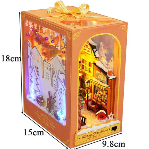 DIY Wooden Book Nook Shelf Insert Miniature Building Kits Cyberrpunk