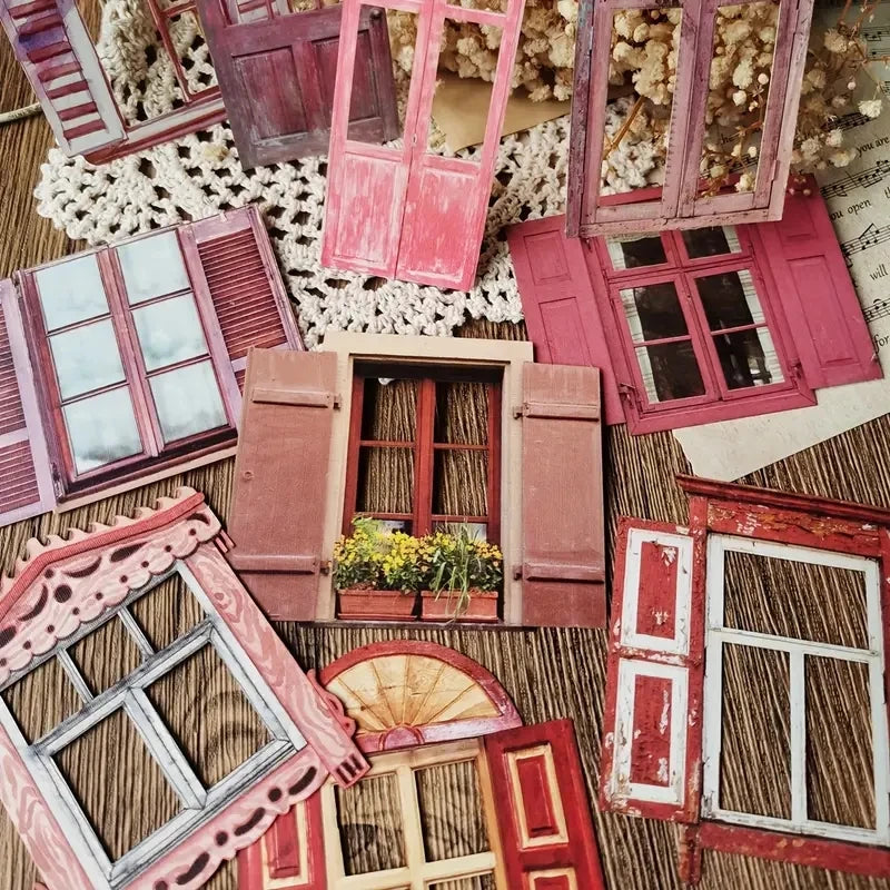 10 Pcs Laser Hollow Doors and Windows Stickers for Junk Journals Planners and Creative DIY Projects