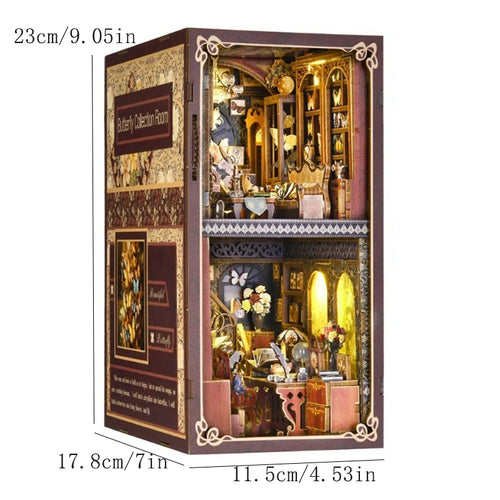 DIY Book Nook Kit Miniature Dollhouse With Light Wooden Bookshelf