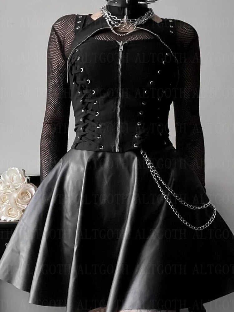 AltGoth Dark Gothic Vintage Bandage Vest For Women Harajuku Punk Grunge Streetwear