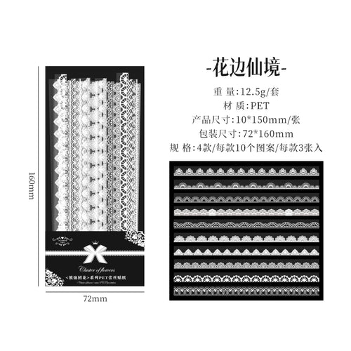 30 Pieces Retro Floral White Lace Stickers For Craft DIY Decoration Scrapbooking And Card Making