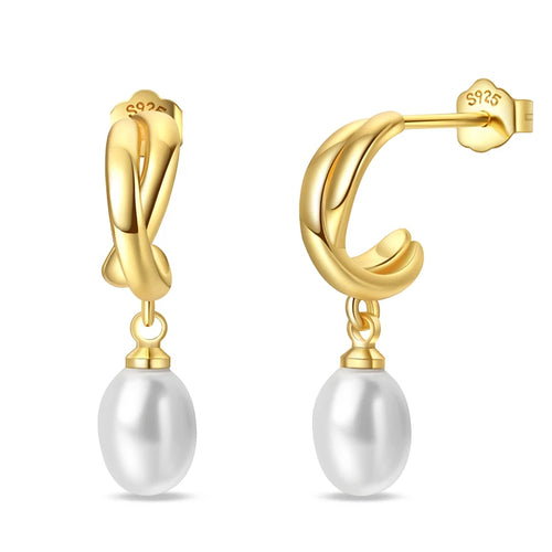 Classic Earrings 925 Silver Stars Moons Pearls Bees Golden Hoop