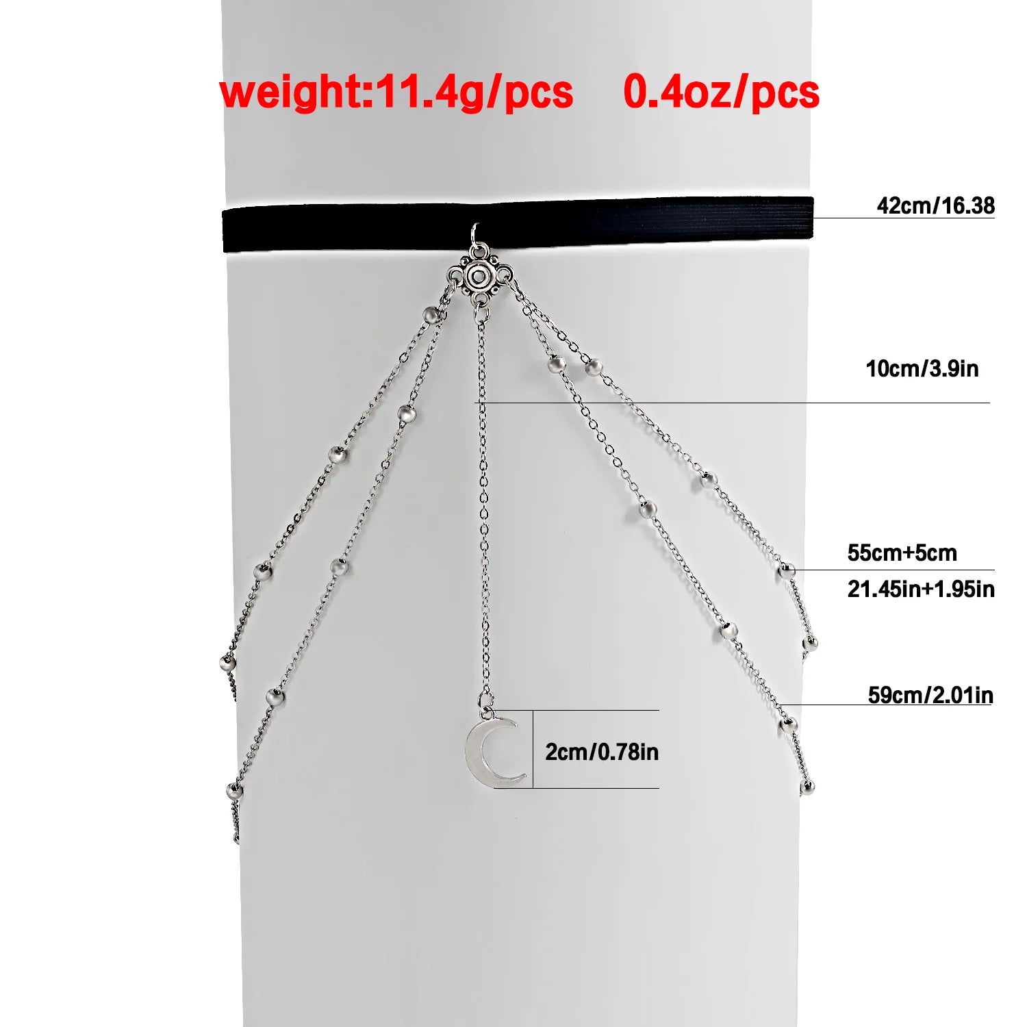 Double Layer Beads Leg Chain Sex Silver Color Metal Crescent Pendant