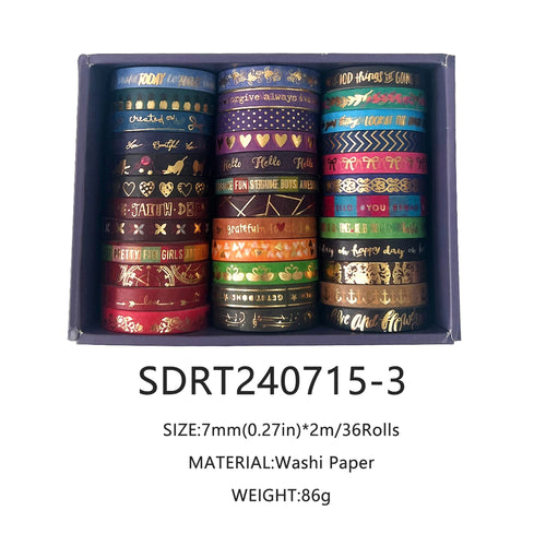 Washi Tape Golden Foil Gothic Set Of 36 Slim 7mm Tapes Each 200cm For Crafters And Scrapbookers