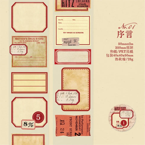Yoofun 5x200cm Retro Mark Daily PET Tape Labels Vintage Stickers for