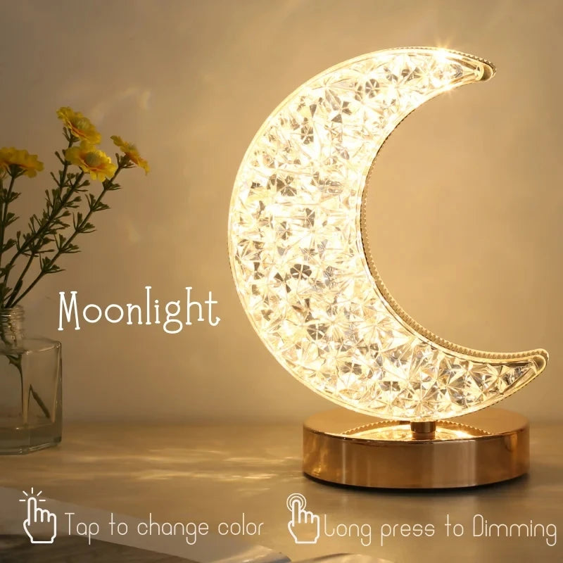 Rechargeable Touch Dimming Night Light Moon Star Gothic Acrylic Metal USB Dimmer White Nature Warm For Girls Room Decor