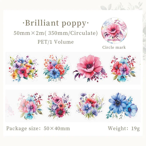 50mm*2m Floral Stickers PET Tapes Collage Junk Journal DIY Scrapbook