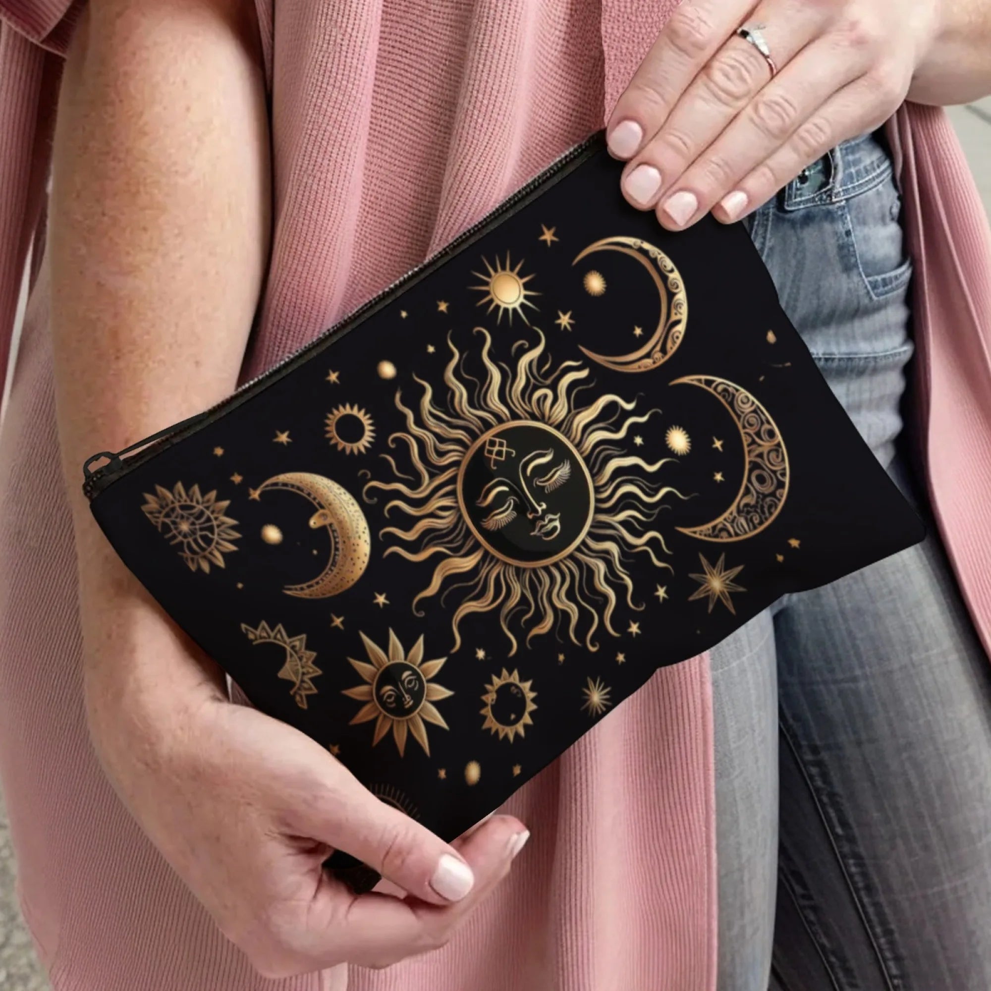 Magic Sun-Moon-Star Cosmetic Bag  Exotic Mystical Vibe Ideal Gift for