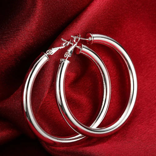 Top Quality 925 Sterling Silver Earrings Simple Round Circle Hoop