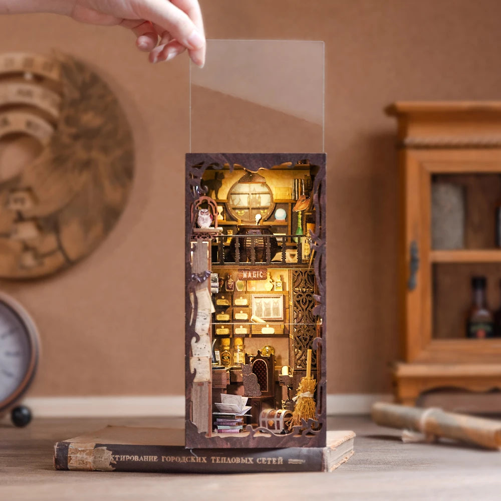 CUTEBEE DIY Book Nook Kit Miniature Doll House Home Touch Light Dust