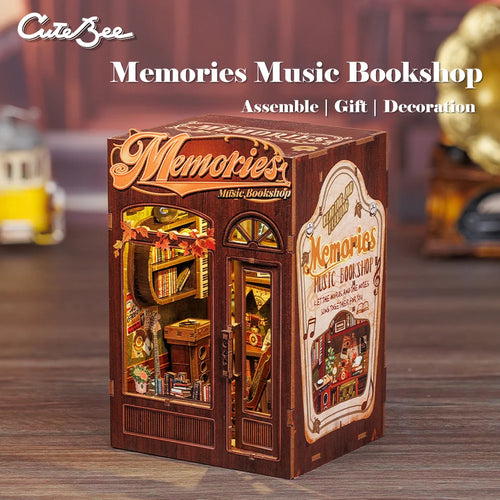 CUTEBEE DIY Book Nook Kit Miniature Wooden Dollhouse with Lights