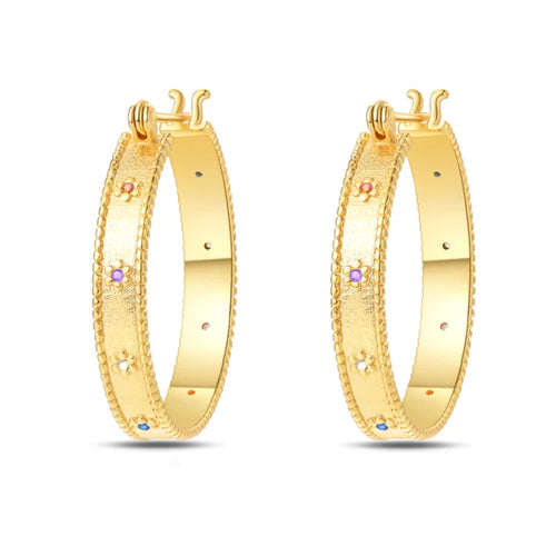 Classic Earrings 925 Silver Stars Moons Pearls Bees Golden Hoop