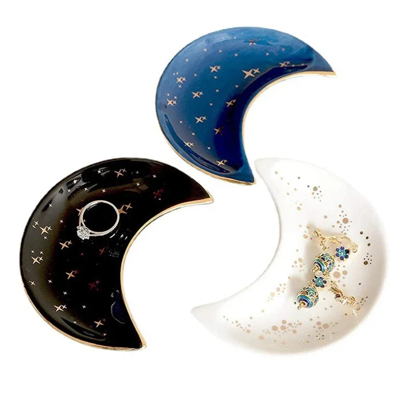 Ceramic Moon-Shaped Jewellery Tray, Nordic Style, Earrings, Necklaces,