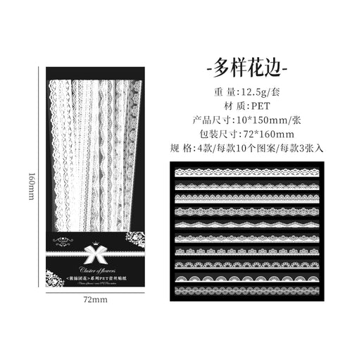 30 Pieces Retro Floral White Lace Stickers For Craft DIY Decoration Scrapbooking And Card Making