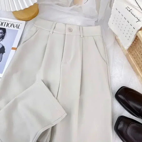 Fall Spring Black Suit Haren Pants Women Fashion Elastic High Waist