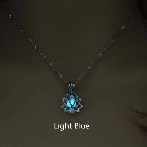 Luminous Glowing In The Dark Moon Lotus Flower Shaped Pendant Necklace