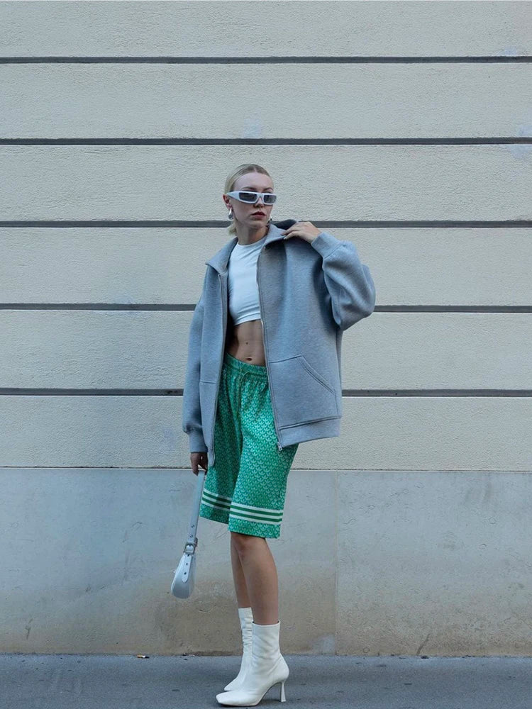 TRAF Women's Fashion Warm Hooded Jacket Fall and Winter Gray Long