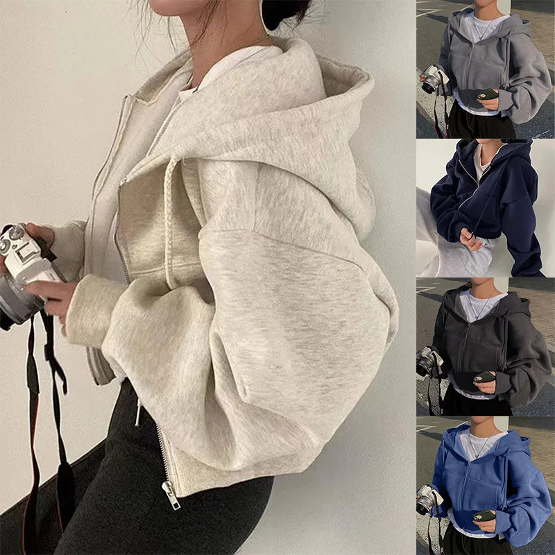 Fleece Lined Cropped Jacket For Spring And Autumn Versatile Slim Fit Outerwear Cozy Warmth