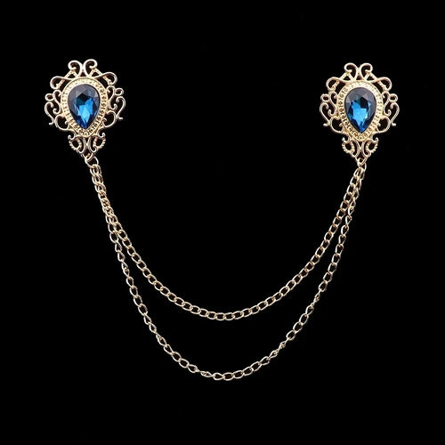 Fashion Gentleman Tassel Brooch For Men Suit Shirt Collar Crystal