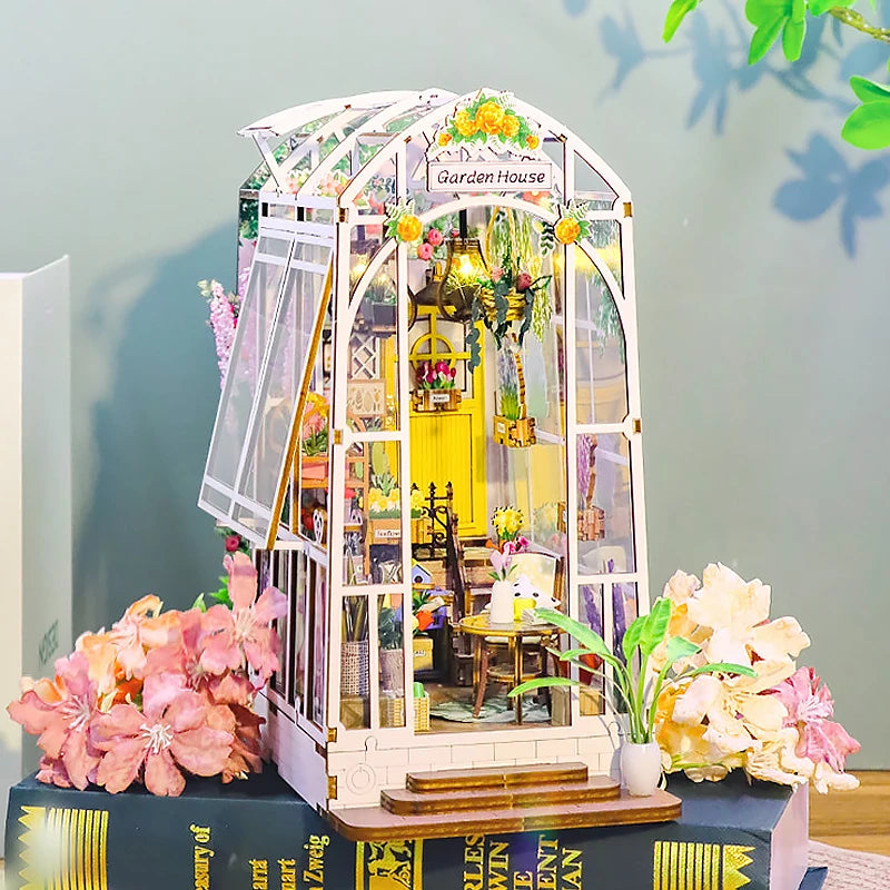 Wooden Flower Garden Doll House DIY Garden House Book Nook Shelf