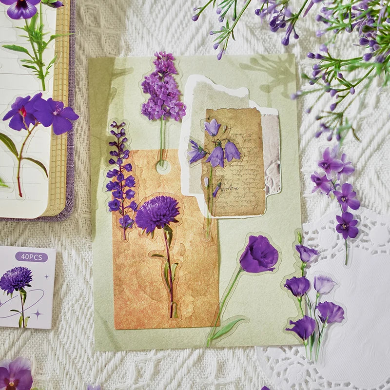 40 Pcs Green Leaf Decorative PET Stickers Set For Scrapbooking Plant Collection Nature Theme