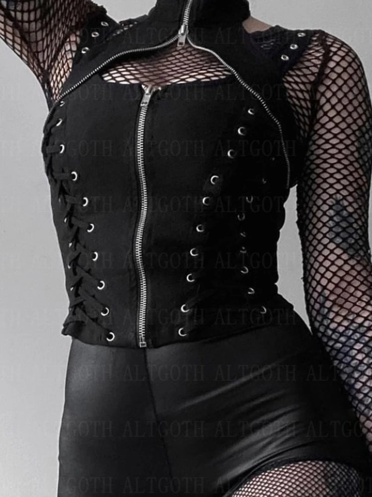 AltGoth Dark Gothic Vintage Bandage Vest For Women Harajuku Punk Grunge Streetwear