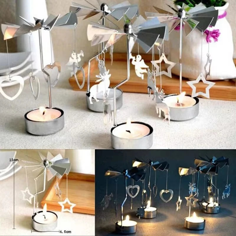 Silver Xmas Rotating Rotary Spinning Carrousel Tea Light Candle Holder