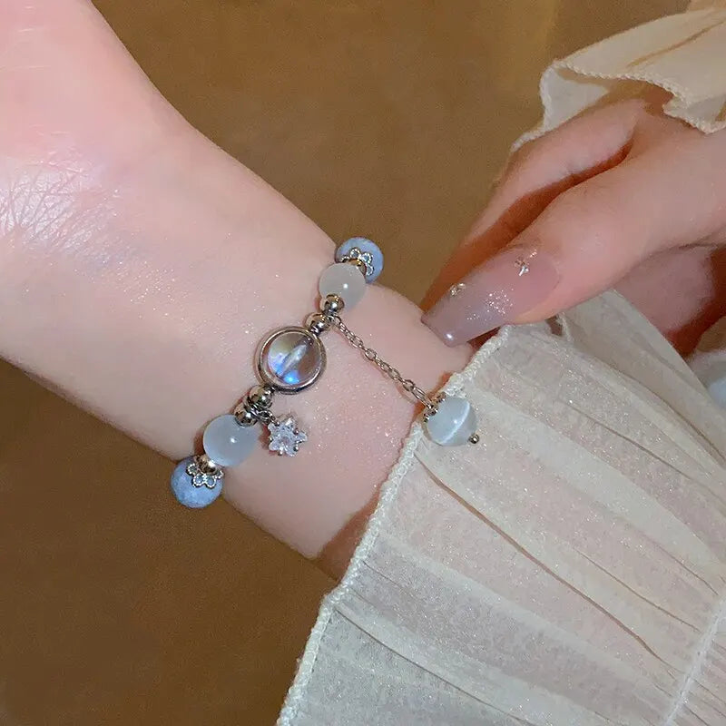 Blue Purple Color Opal Stone Bracelet For Women Girls Shiny Crystal