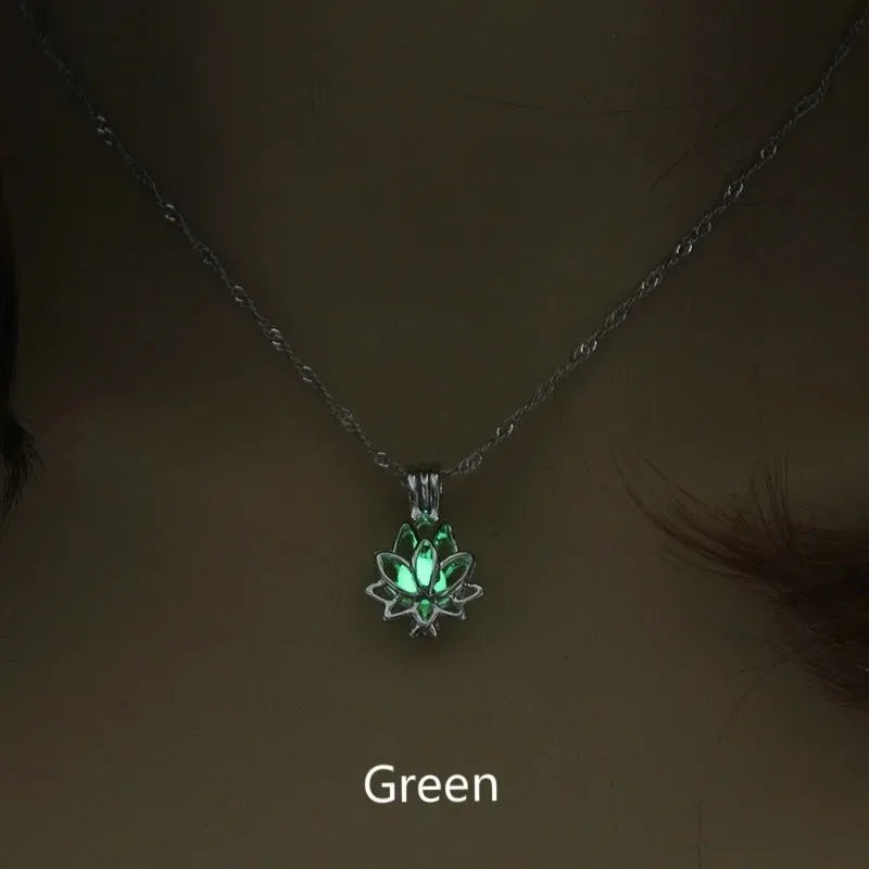 Luminous Glowing In The Dark Moon Lotus Flower Shaped Pendant Necklace