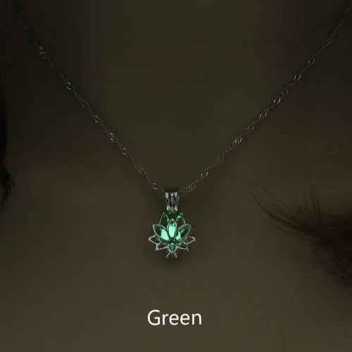 Luminous Glowing In The Dark Moon Lotus Flower Shaped Pendant Necklace