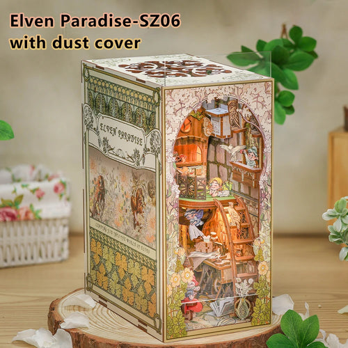 CUTEBEE Book Nook Kit DIY Doll House with LED Light Bookshelf Insert