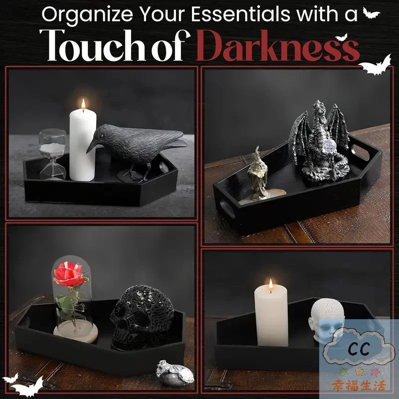 HUA HUA Gothic Coffin-Shaped Wooden Storage Box Black Coffin Makeup